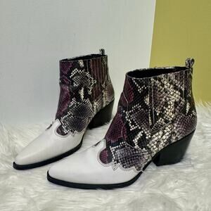 Sam Edelman Winona Berry White Snake Python Ankle Boot Cowboy Ecclectic Womens 8